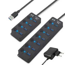 4/7 портов USB 3,0 концентратор Разветвитель USB концентратор 3,0 с индивидуальным выключателем питания светодиодный индикатор EU US адаптер