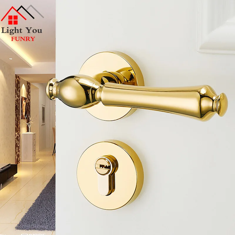  American mute magnetic door lock indoor bedroom door lock handle lock pure copper core golden woode - 32997612697