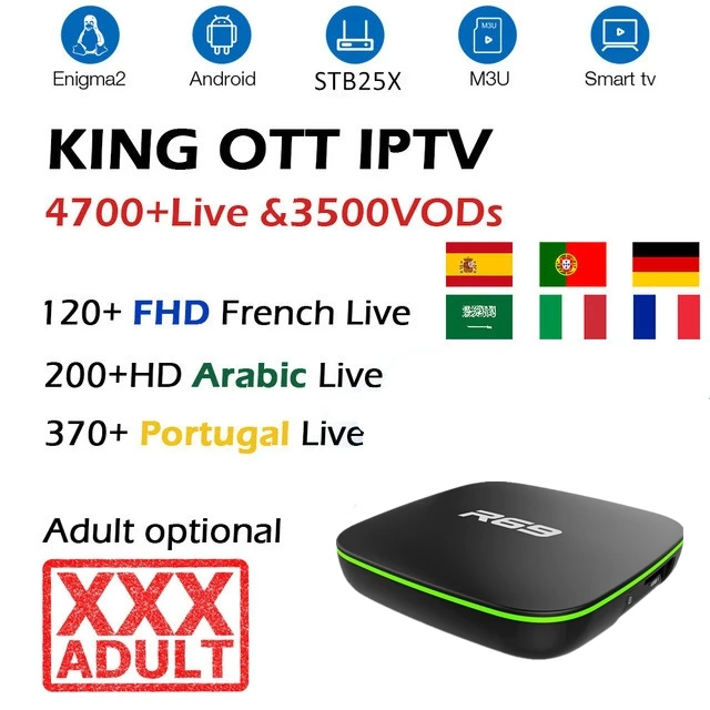 

R69 2GB 16G Android 7.1 Smart android tv box Allwinner H3 KING OTT IPTV Subscription French Arabic German Channels Europe TV