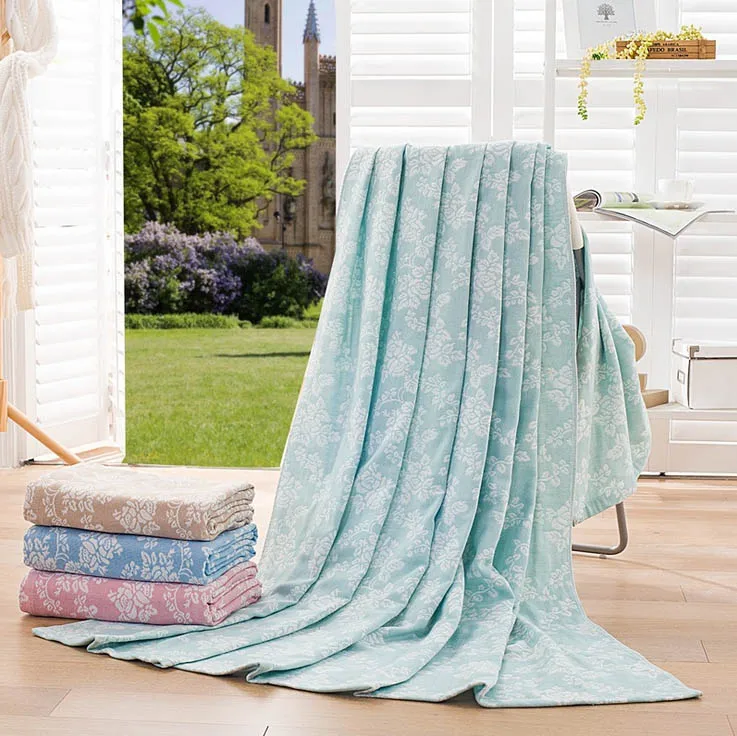 100 Cotton Terry Blanket 180*220cm Flower Pattern Air Condition