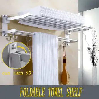 

Xueqin Space Aluminum Towel Shelf Double Layer Bathroom Towel Racks Wall Mounted With Hooks Bath Rails Bars 56x7.2x3.5cm