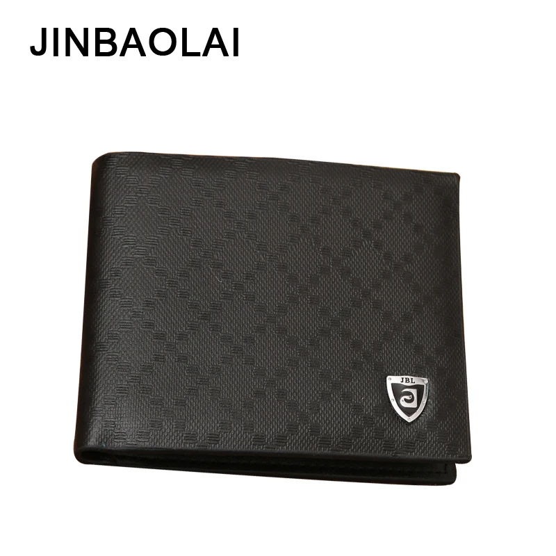 

JINBAOLAI Business Open PU Leather Purse Multi-Card Bit Check Men's Wallet Casual Stickers Wallet Men Three Fold Short Wallet