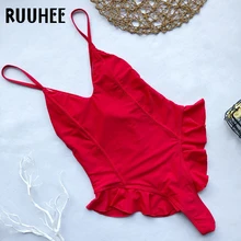 RUUHEE, сексуальный сдельный купальник, женский купальник с оборками, женский купальник, пуш-ап, купальник, мягкий, летняя женская пляжная одежда