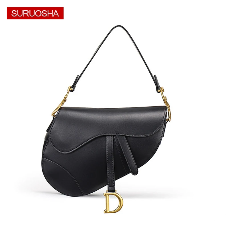 

Luxury Brand 2019 Ins Saddle Bag Women Bag Genuine Leather D Metal Women Leather Handbags Luxury Crossbody Bags