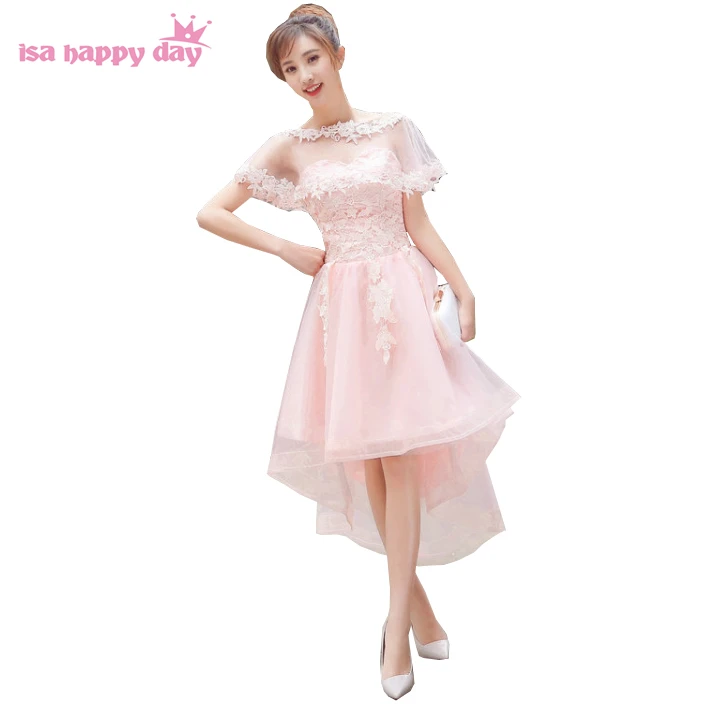 

special occasion pink short front long back high low fancy party time formals tulle evening dresses dress 2019 gown H4141