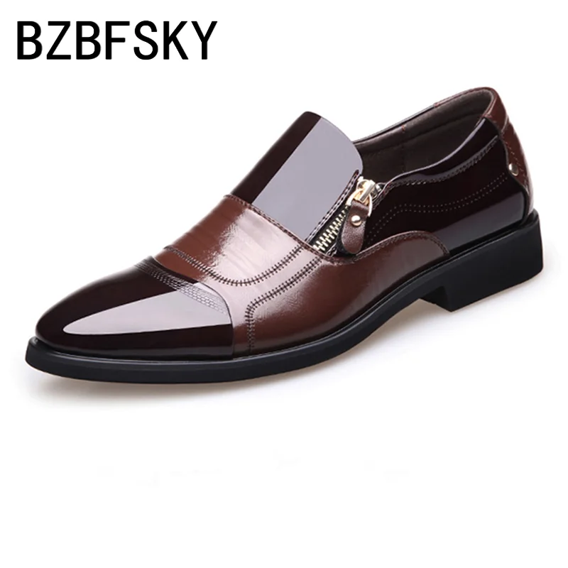 

BZBFSKY New Spring Fashion Oxford Business Men Shoes Genuine Leather High Quality Soft Casual Breathable Men's Flats Zip Shoes
