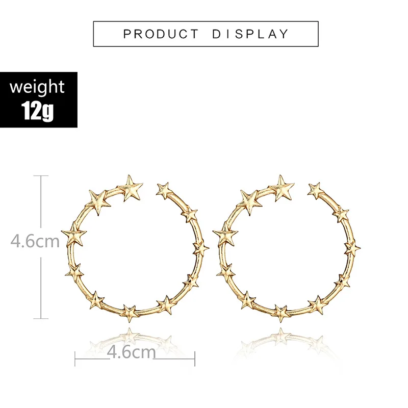 Wholesale Alloy Hoop Earring Golden Star Ring Shaped Loop Metal Earrings For Girls
