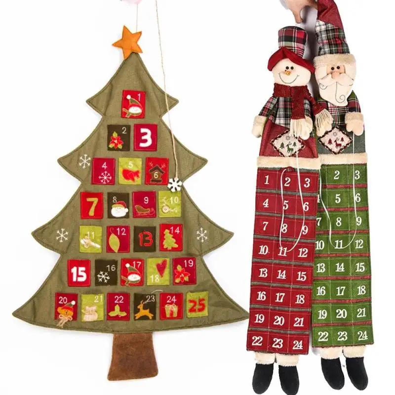 Fabric font b Christmas b font font b Tree b font Santa Snowman Pattern Countdown Calendar