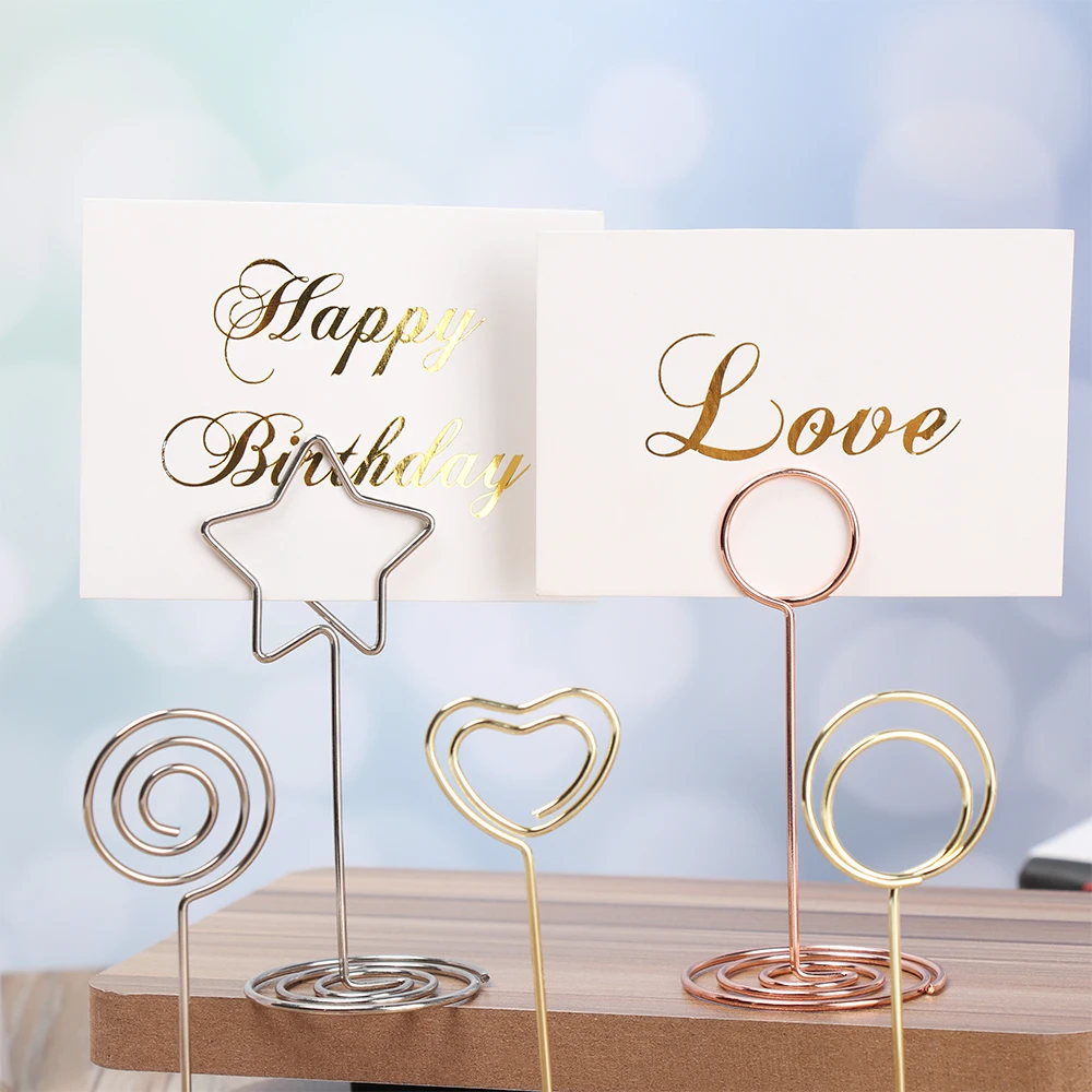 

4 styleCool Wedding Party Desktop Decoration Metal Place Card Holder Romantic Heart Photo Clip Table Number Stand Party Supplies