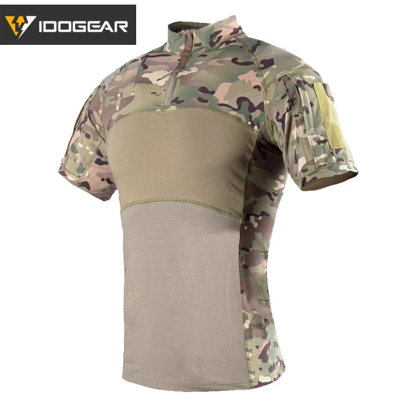 

IDOGEAR Tactical Shirt Short Sleeve Top Camo Airsoft Outdoor Black MultiCam Military Combat T-Shirt Summer 3104