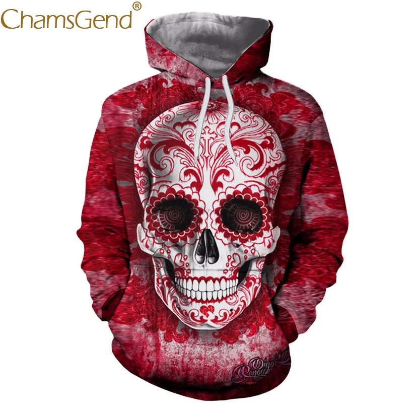

Chamsgend Hoodies Women Men Lover 3D Bloody Skeleton Print Long Sleeve Hoodie Sweathshirts with Pocket 71228