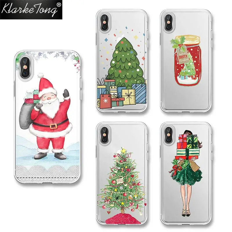 

KlarkeTong Winter Christmas Case For iPhone 11 pro XS MAX 7 8 6s Plus 5s Transparent Silicone Soft Santa Claus Gift Phone Cover