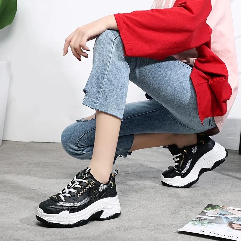 Женская обувь кроссовки из натуральной кожи на платформе zapatos de mujer женская с