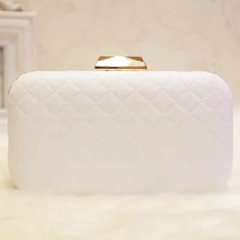 white clutch bag with silver chain