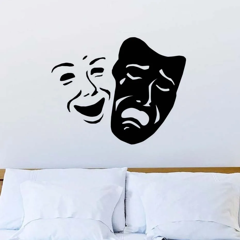

Free Shipping Theater Masks Smile And Sad Face Pattern Wall Decor Stickers Home Decoration For Living Room Walls Decors