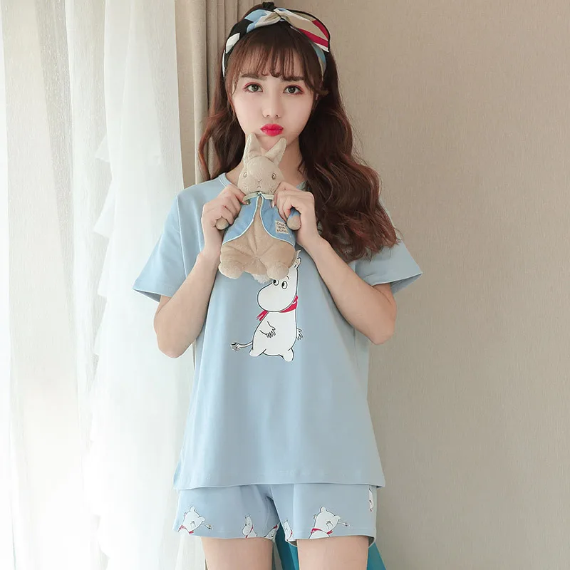 Summer new pajamas ladies short sleeved shorts sweet cute suit home