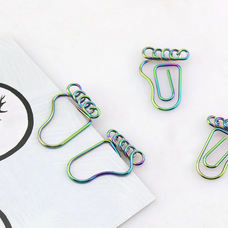 TUTU Metal 10pcs/box foot Shape Paper Clips rainbow Color Funny Kawaii