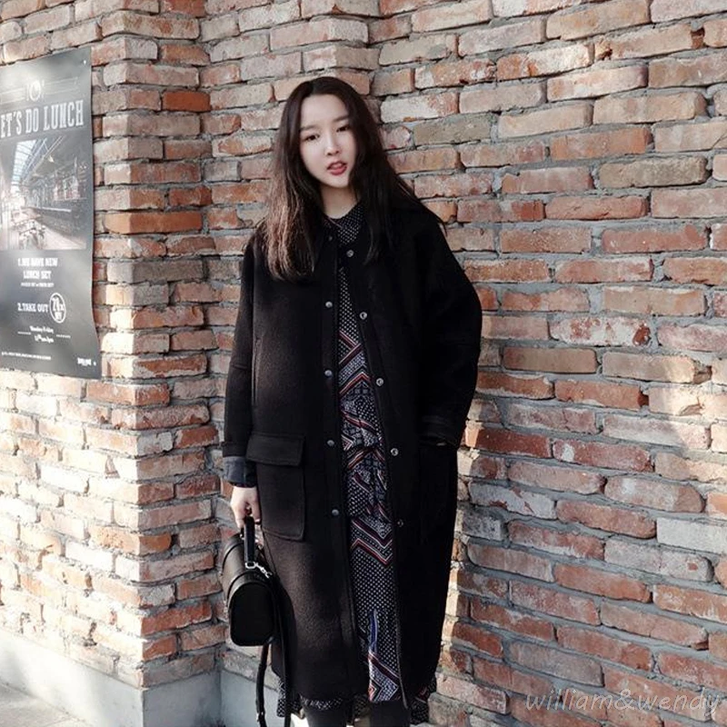 Woman s Thicken Black Button Palto Woolen Maxi Down Coats Autumn Long Warm font b Jacket