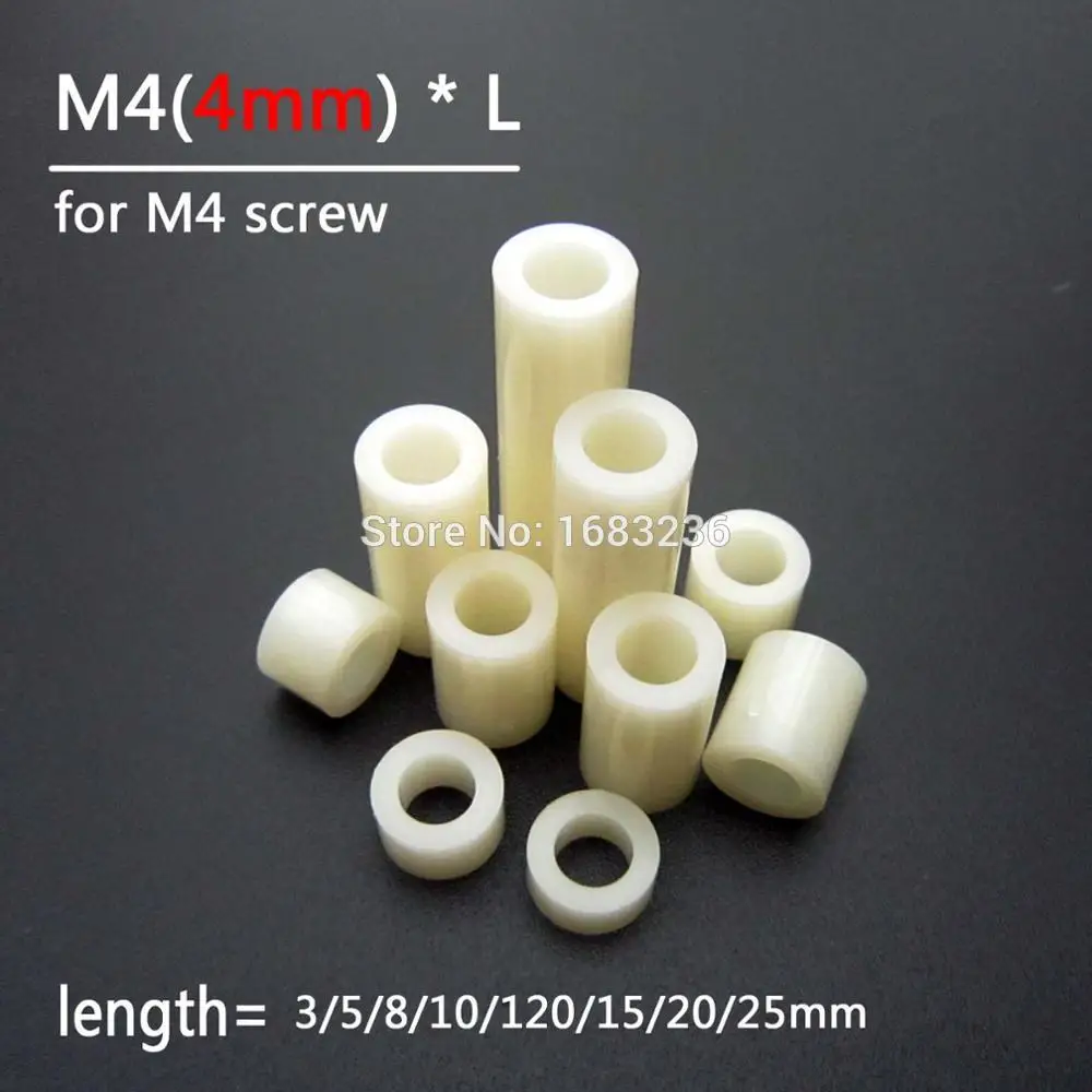 YJZG 50pcs M3 M4 black or white ABS Rround spacer standoff Nylon Non-Threaded Spacer Round Hollow Standoff Washer Color : Black colour, Length : 3mm, Size : M3
