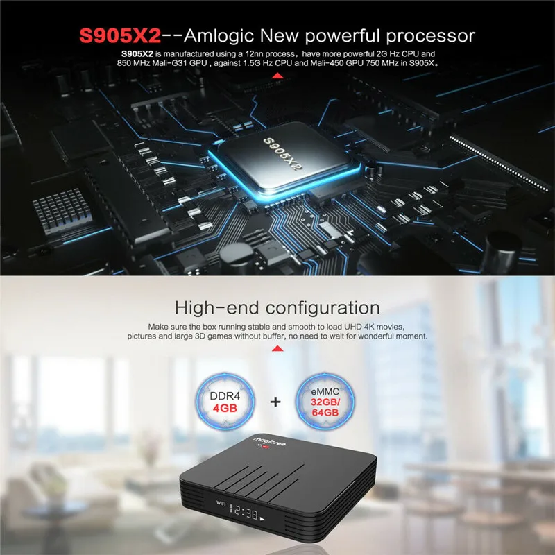 MAGICSEE N5 Max 4 K HD TV Box многоязычный андроид 8,1 Amlogic S905X2 4G Plus объемом памяти 32 Гб или 64 ГБ, Wi-Fi, Bluetooth HDMI