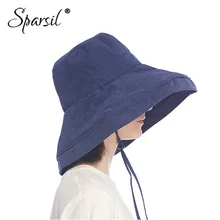 Sparsil, женская шляпа от солнца, модная, с супер широкими полями, складная, Панама, шляпа-федора, Пляжная, свадебная, летняя, одноцветная, широкополая шляпа от солнца+ веревка