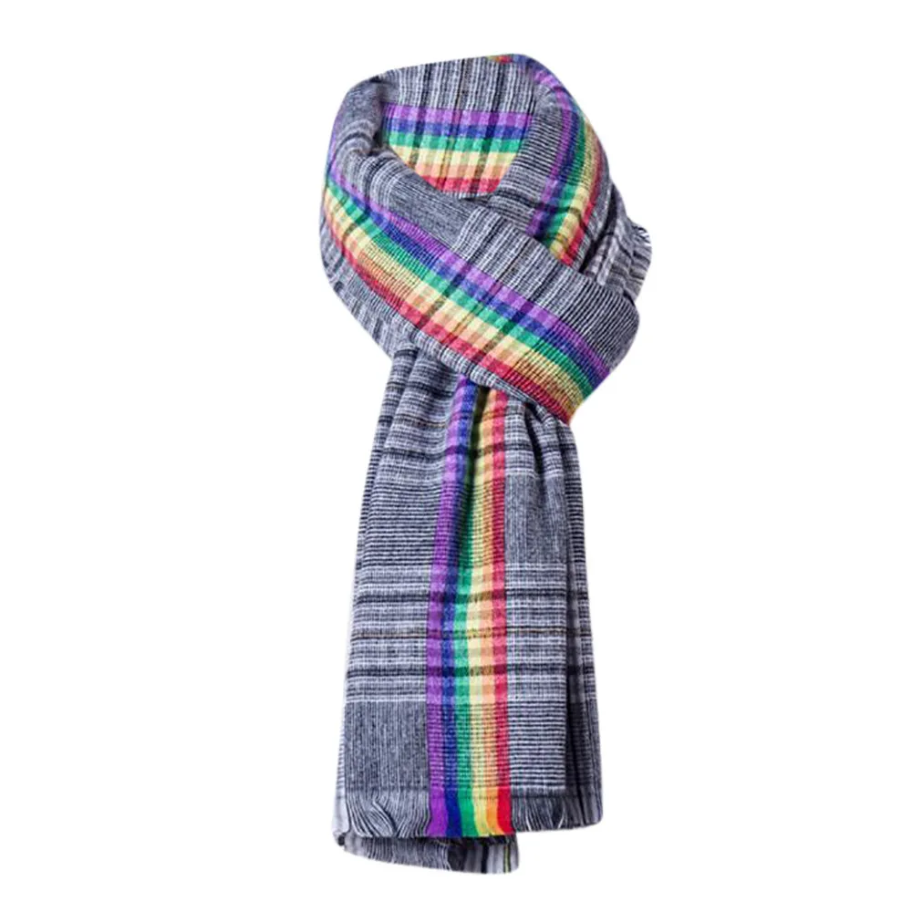 Полосатые радужные шарфы, новинка, модные женские осенние клетчатые мягкие шарфы с кисточками, женские шарфы