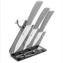 XYJ Marke 3,4, 5 Zoll Grau Griff Keramikmesser Mit Peeler Gute qualität Schwarz Acryl Küchenmesser Ständer Block In Verkauf
