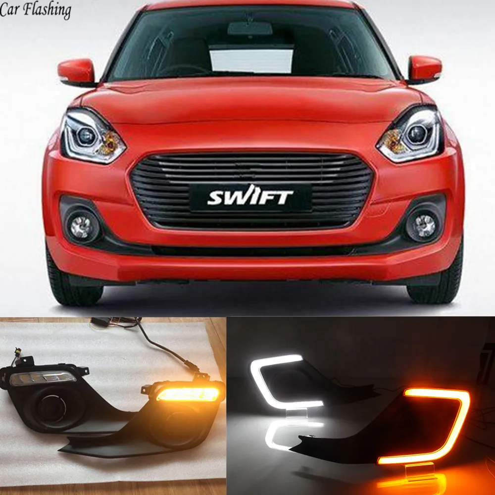 

Car flashing 2PCS LED Daytime Running Light Turn Yellow Signal Relay Waterproof Car 12V LED DRL For Suzuki Swift 2017 2018 2019