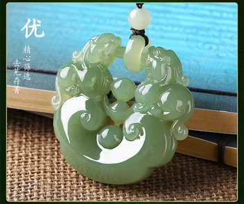 

Xinjiang hetian yu fine material double PI xiu pendant natural yu men and women hollow pendant/