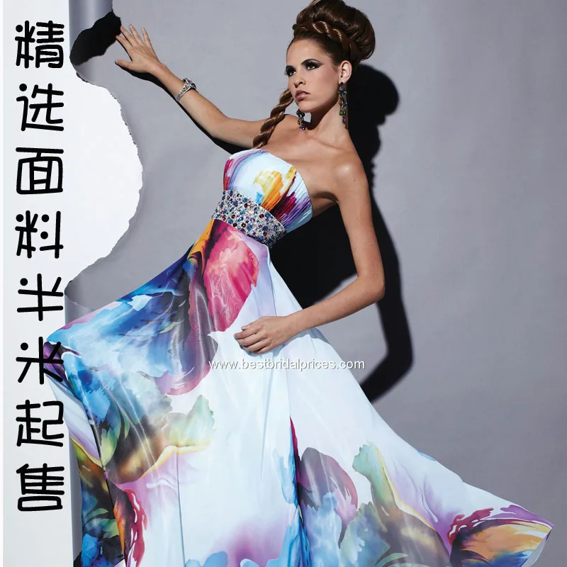 Фото Платье из шифоновой ткани с цифровым принтом элегантная юбка высокой моткой в