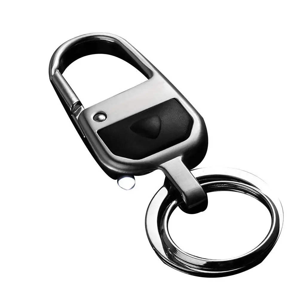 Stylish LED Light Men's Metal Car Keychain Double Keyring Hanging Decor