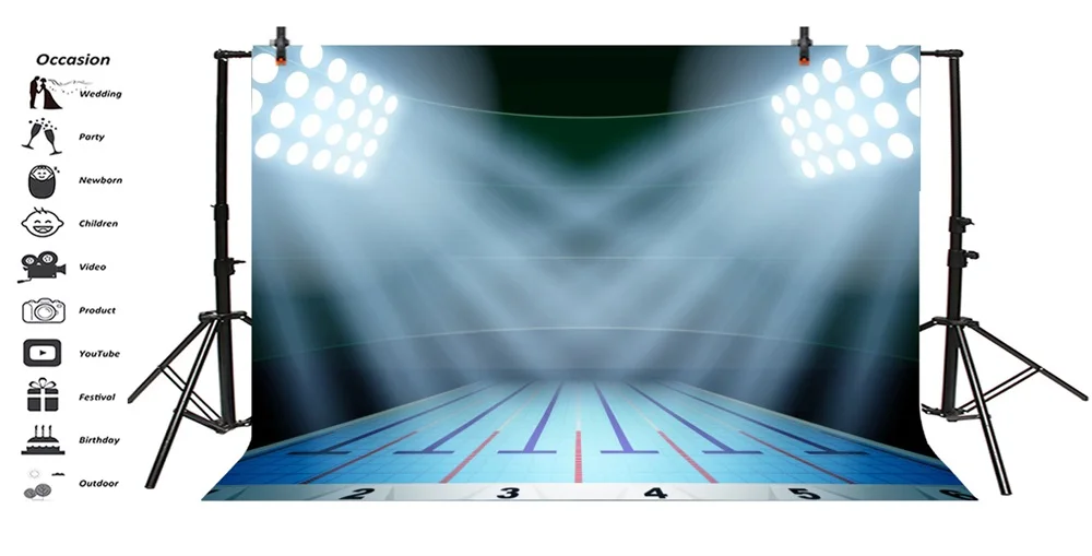 Laeacco Stadium Interior Swimming Pool Lighting Scene Photography Backgrounds Customized Photographic Backdrops For Photo Studio