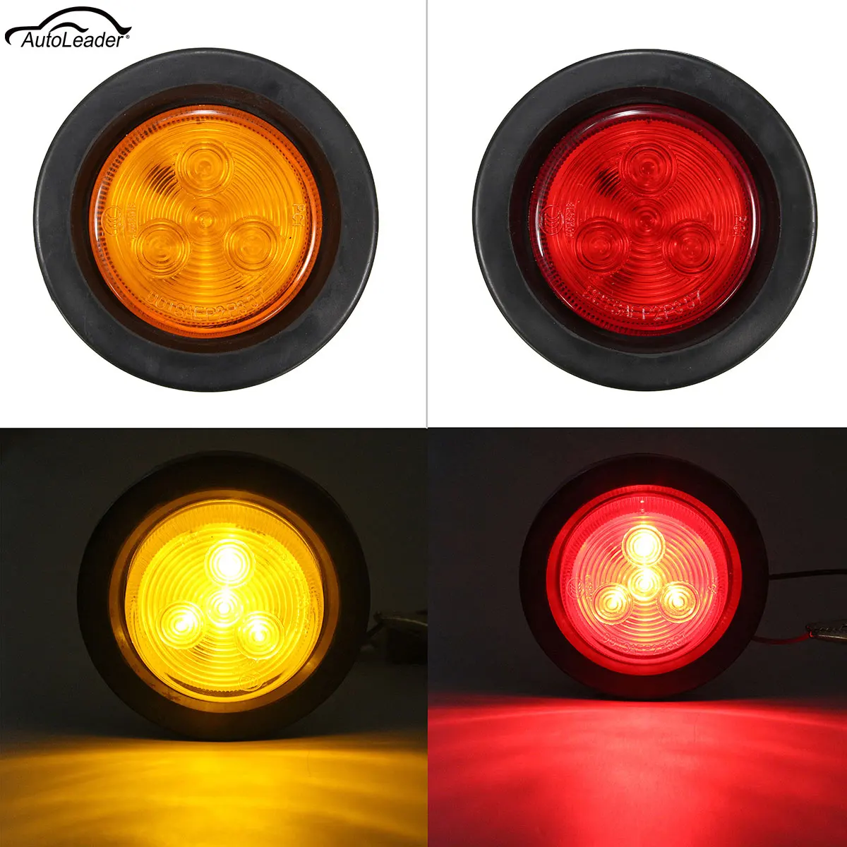 

10-30V Amber/Red Truck Trailer 2'' Round Side Marker 4 LED Light Signal Lamp Reflectors Truck Side Mark Indicator Warning Lights