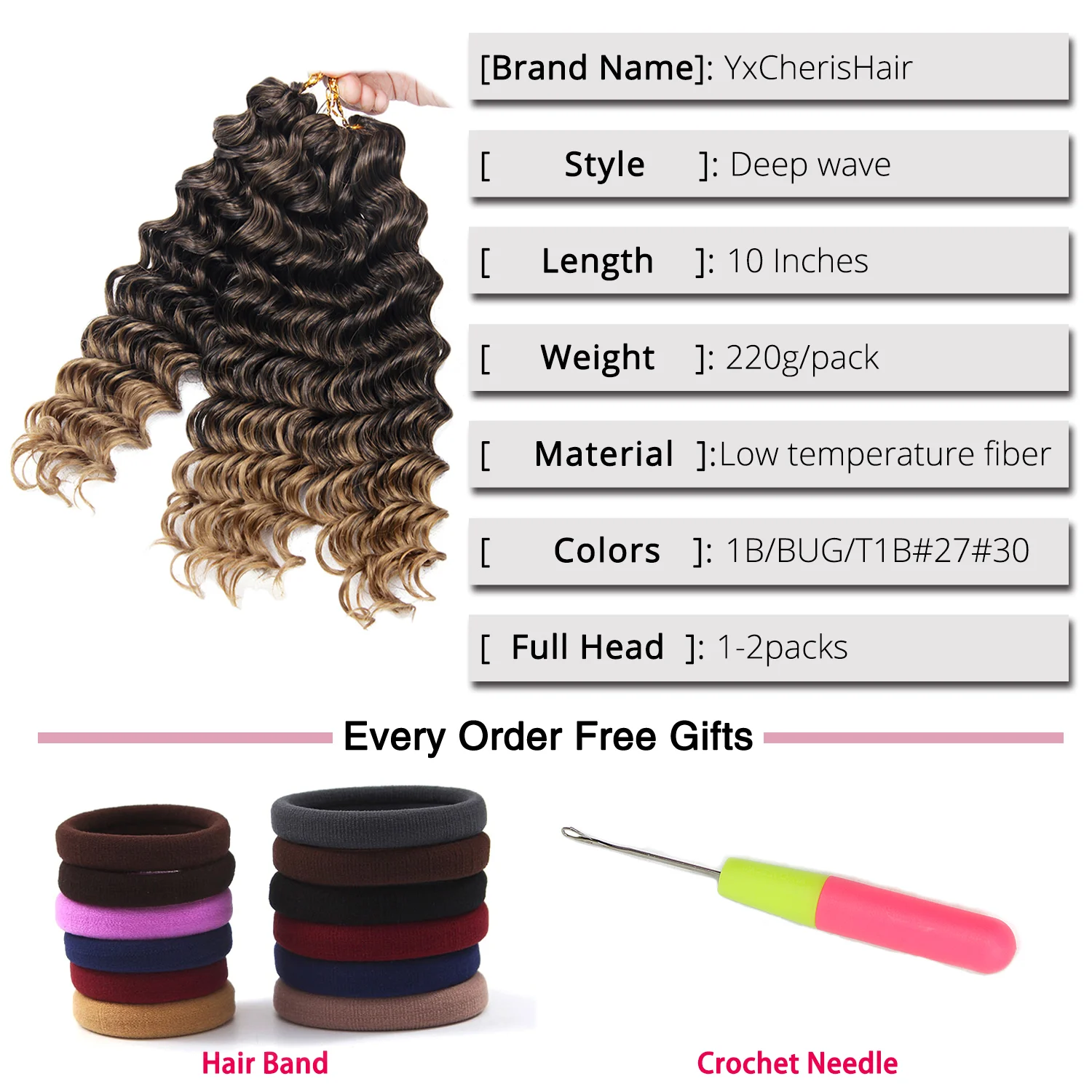 Ombre Braiding Hair Synthetic Extensions 3pieces/pack 10'' Freetress Deep Wave Crochet Hair Braid