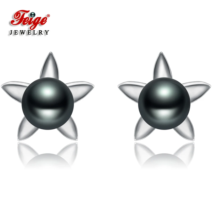 

Flower shape Natural Pearl Stud Earring Women 6-7mm Black Freshwater Pearl Earrings 925 Sterling Silver Fine Jewelry Earrings