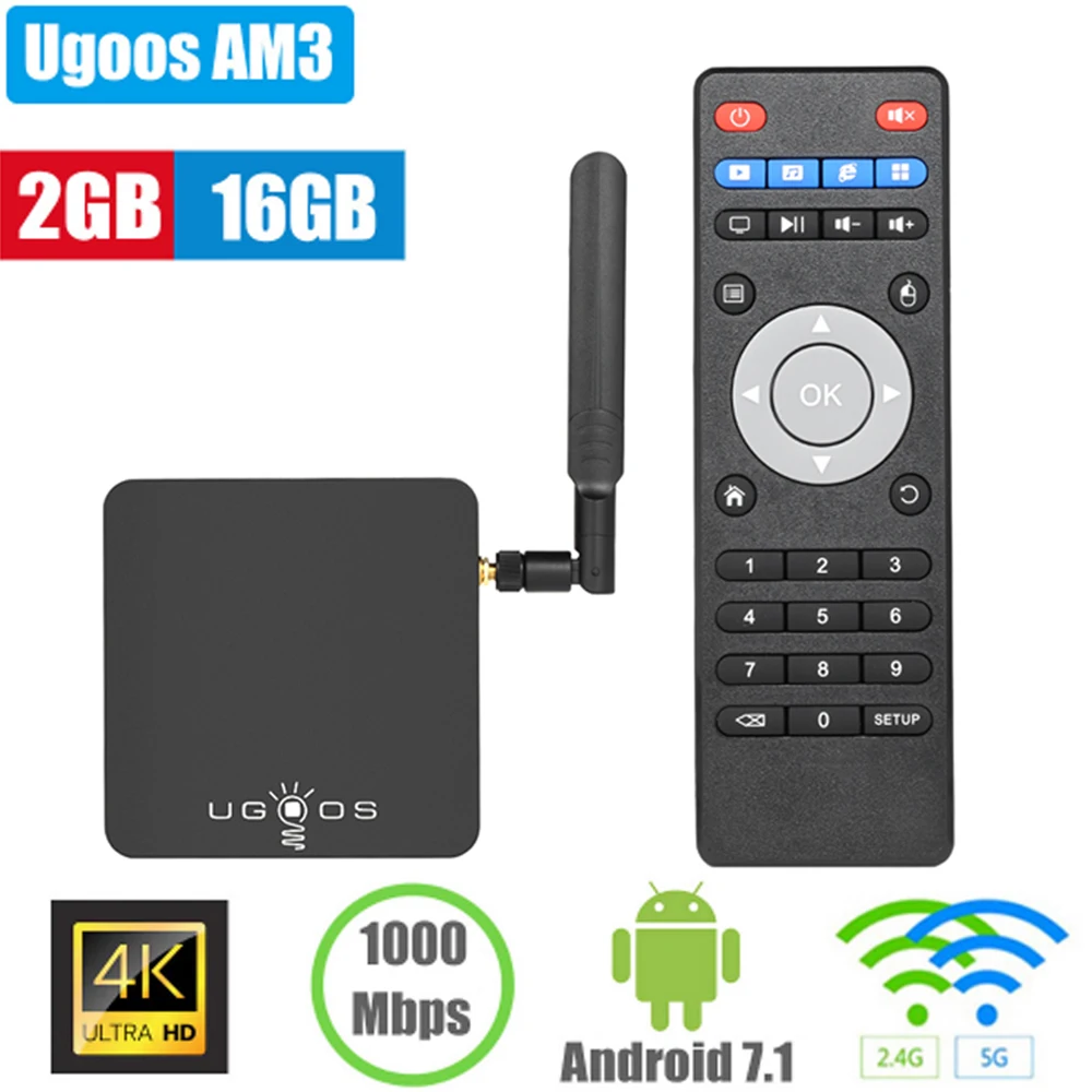 

UGOOS AM3 Smart Android 7.1 TV Box Amlogic S912 H.265 UHD 4K HDR 2GB 16GB 2.4G&5G WiFi & 1000M LAN DLNA Miracast HD Media Player
