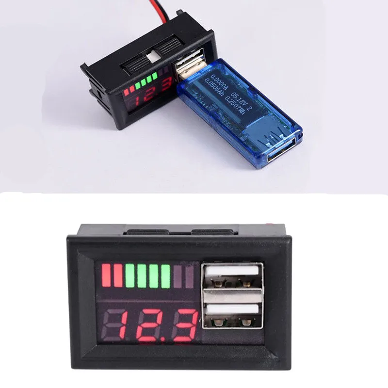 Cars Red LED Digital Voltmeter Mini Voltage Meter Tester Panel For DC 12V Cars Motorcycles Vehicles Double USB 5V 2A Output