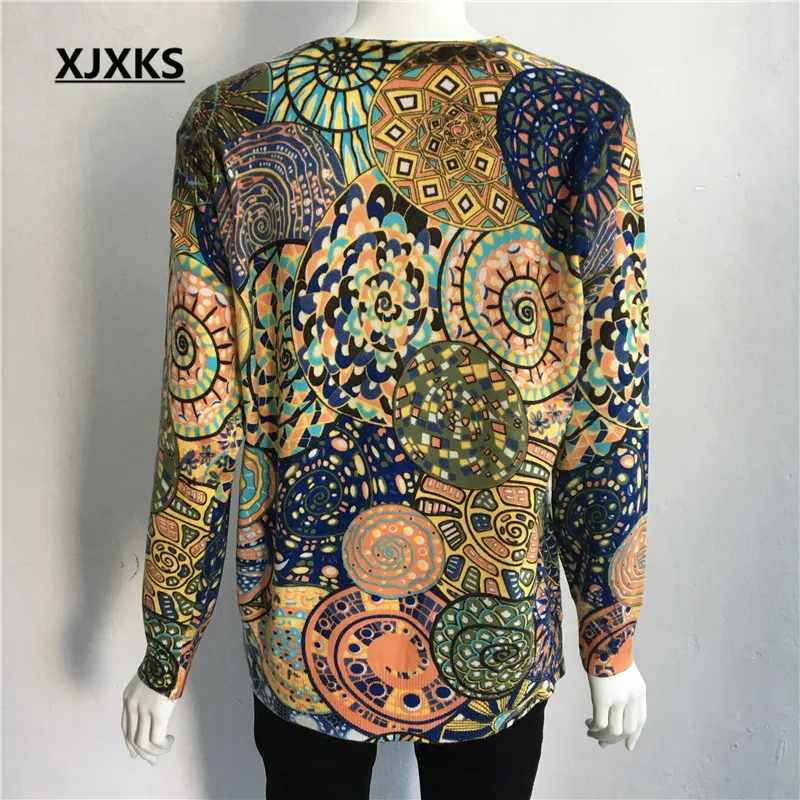 XJXKS женский модный свитер с цветочным принтом, круглым вырезом и длинными рукавами, пуловеры размера плюс, женская одежда, женские топы