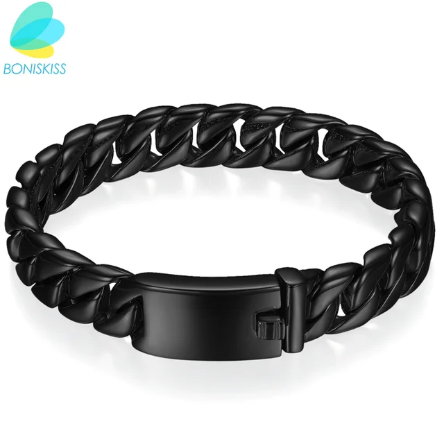 Boniskiss Men Bracelet Black Gold Color Thick Stainless Steel Boniskiss Men Bracelet Black Gold Color Thick Stainless Steel Link Chain Boys Fashion