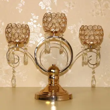 

Europe Classic Metal Candle Holders 3-ARM Crystal Wedding Candelabra Centerpieces Decor Candlestick Home Crafts 10set/lot