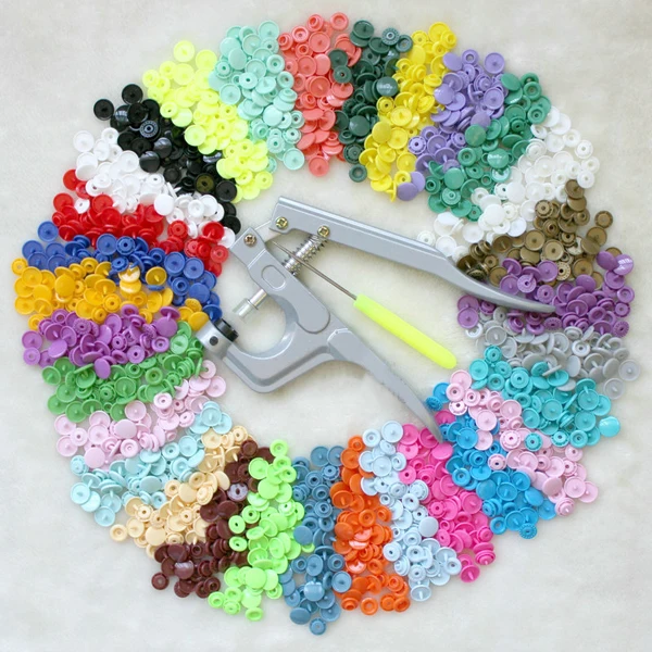 

1 hand press plier + 200sets 12.4mm plastic nylon 5colors snap fastener 4-part buttons free shipping T-5-007