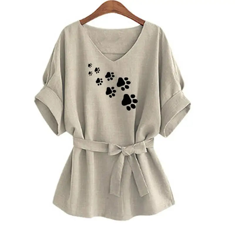 New Fashion Dog Paw Print T-Shirt Female Plus Size Tshirt Funny Harajuku Cropped Summer Camiseta T-shirt - Цвет: Gray