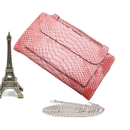 TOPHIGH Сумки из натуральной кожи новые женские модные роскошные сумки-мессенджеры сумки на плечо с цепочкой женские вечерние клатчи - Цвет: Pink