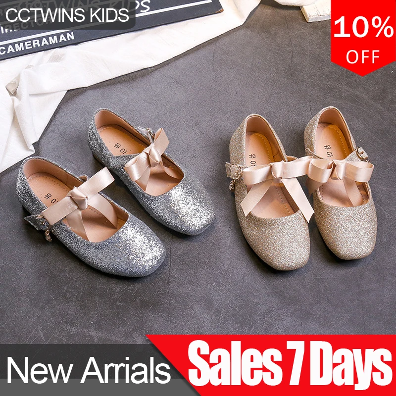 

CCTWINS Kids Shoes 2019 Autumn Girls Princess Party Shoe Baby Glitter Bow Tie Children Mary Jane Toddler Soft Casual Shoe GM2381