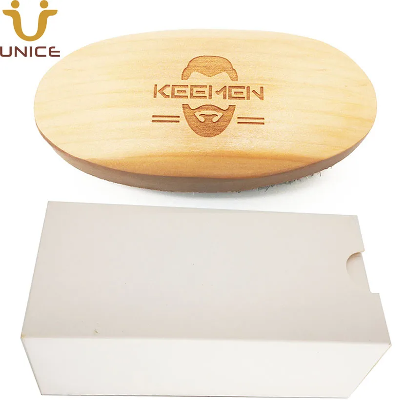 50 Pcs/Lot Customized LOGO Wood Beard Brush with White Gift Box with Boar Bristle Wooden Handel Imprint LOGO