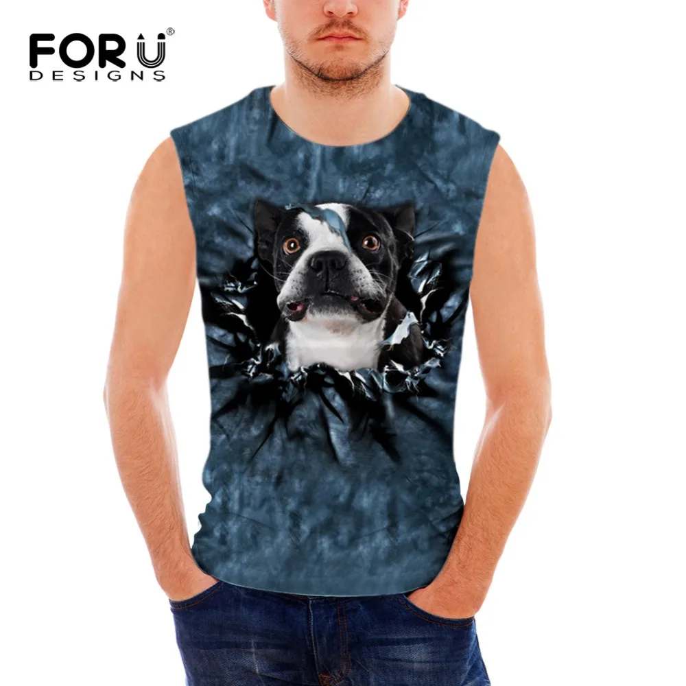 

FORUDESIGNS mens workout 3D tank top Cowboy Dog Cat Print Sleeveless Shirt Bodybuilding Stringer Summer Undershirt Male Singlet
