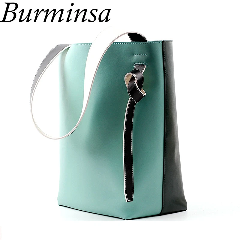 Burminsa Large Bucket Genuine Leather Bags Designer Handbags High Quality Ladies Tote Shopping Bags Shoulder Bags For Women 2018