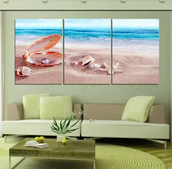 

3 Panels home decoration Beach shell Pianting Wall art Landscape Canvas Print Painting home decoration Framed art T/950