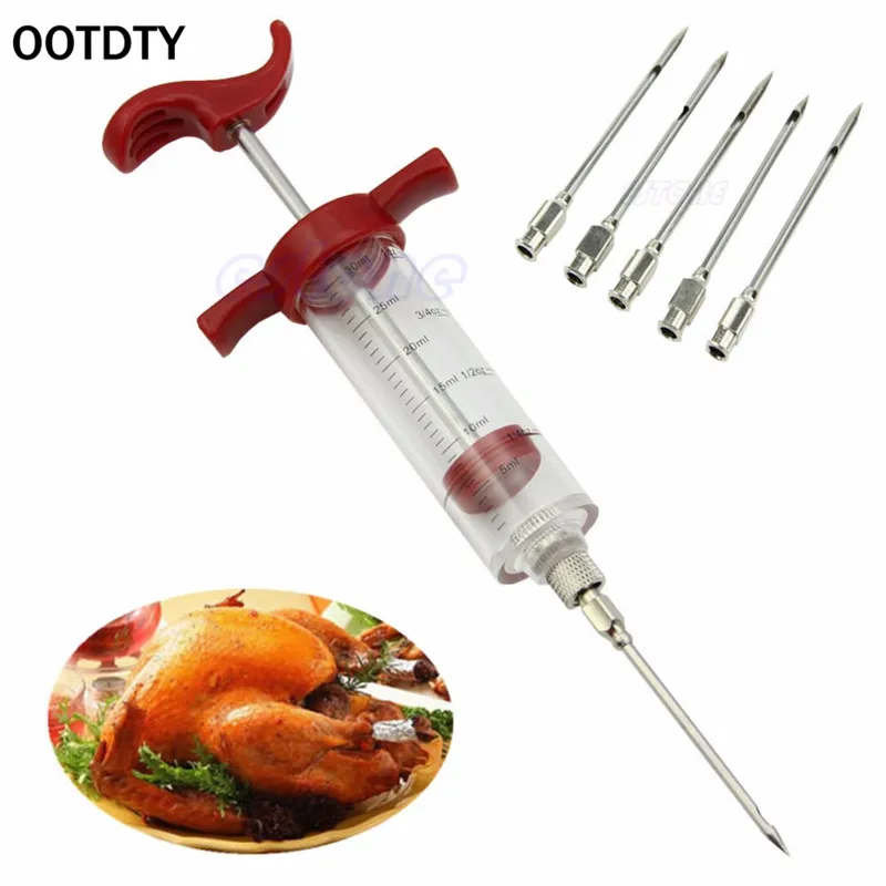 

Barbecue BBQ + 5 Needle Tools Set Grill Syringe Kitchen Accessories Sauce Injector Roast Needle Party Home Decor