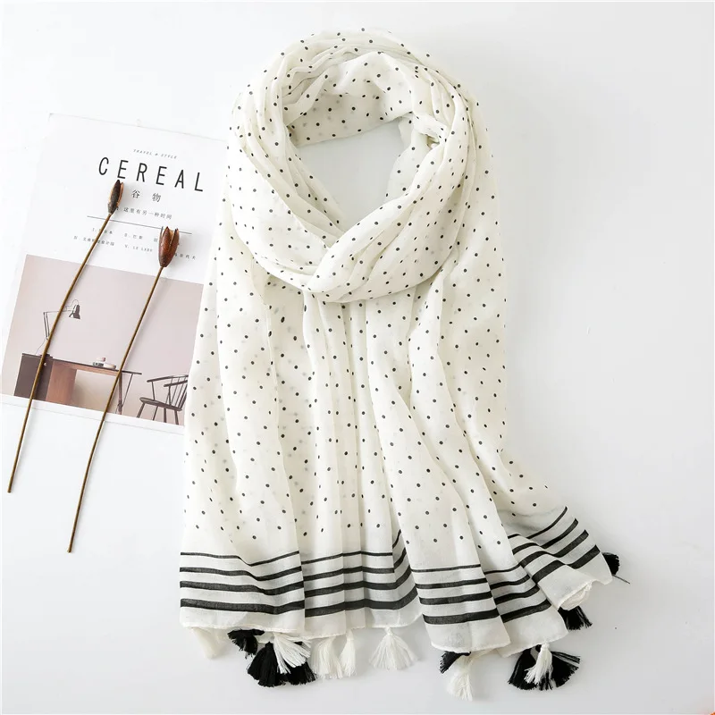 

2019 Spain Luxury Brand Loop Dot Tassel Viscose Shawl Scarf Women High Quality Muffler Autumn Winter Hijab Sjaal Foulards Muslim
